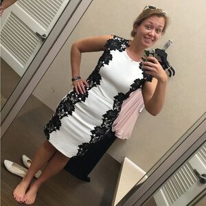 📦 Betsey Johnson Black & White Sheath w/ Lace Trim